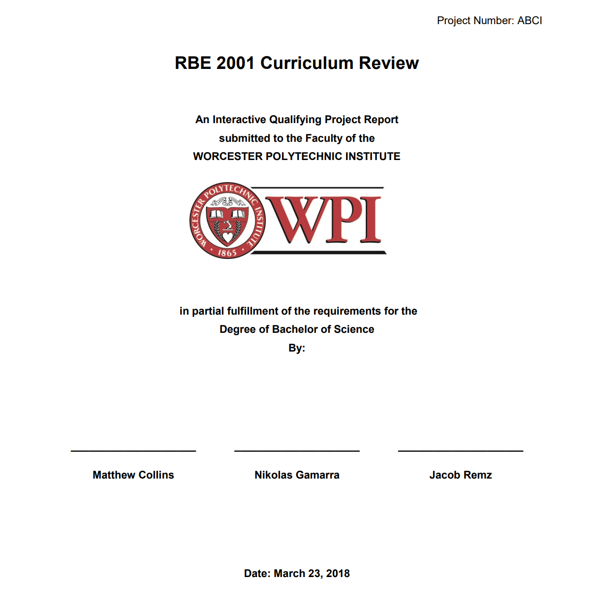 RBE 2001 Curriculum Review